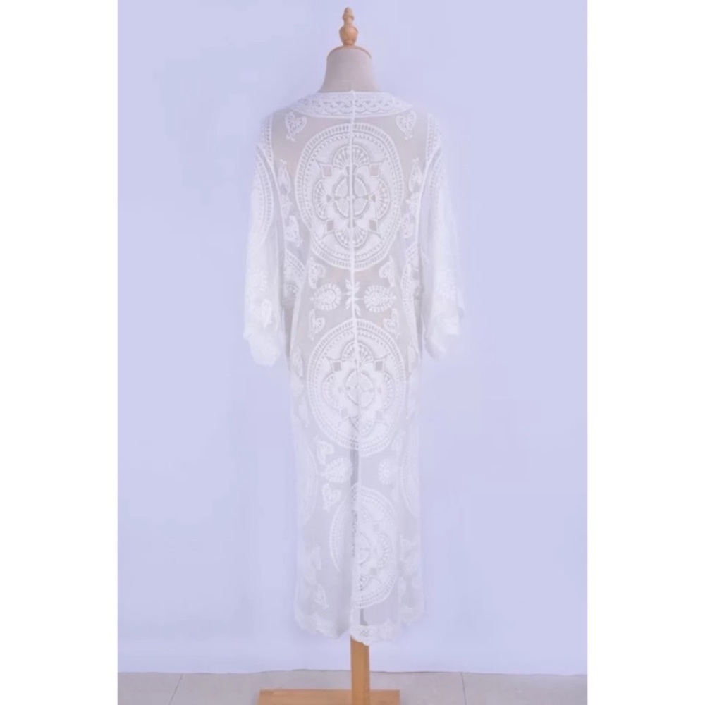 SOLD OUT Scalloped Sheer Mesh Lace Boho Kimono Coverup Wrap - Picture 7 of 7